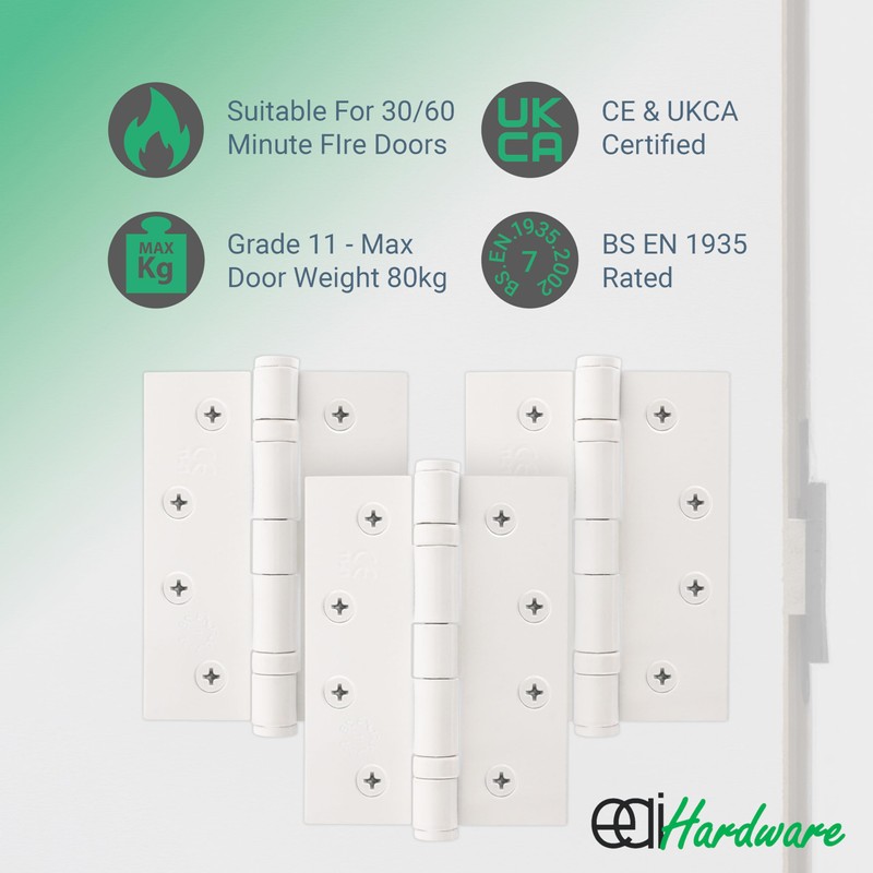 EAI White Door Hinges | 4 Inch / 102mm White