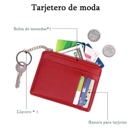 Monedero para Mujer - Cartera para Mujer de Piel con Bloqueo RFID, Tarjeteros para Mujer Pequeña de Moda para Monedero Mujeres 8 Ranuras para Tarjetas y Cremallera para Regalo (Rojo)