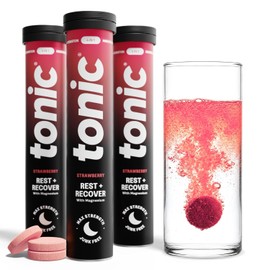 Tonic Health Rest and Recovery Effervescent Tablets - 300mg Elemental Magnesium, Ashwagandha, Lemon Balm - No Sugar, Magnesium Glycinate - Relax and Recharge, Strawberry 60 Count