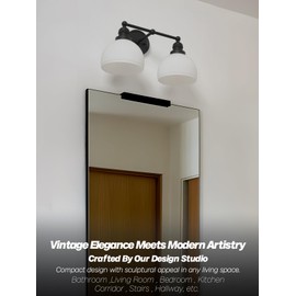 Teqinchy 2-Light Wall Sconces,Black Double Bathroom Vanity Light with Milk Glass Minimalist Farmhouse Wall Sconce Light Lamp for Bathroom Mirror Living Room Bedroom Kitchen E26 Hardwire Indoor