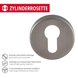 Gedotec Cylinder rosette stainless steel matt door rosette round - H8250 | door panel PZ cylinder room doors | key escutcheon stainless steel solid | 1 pair - rosette pair cover including mounting