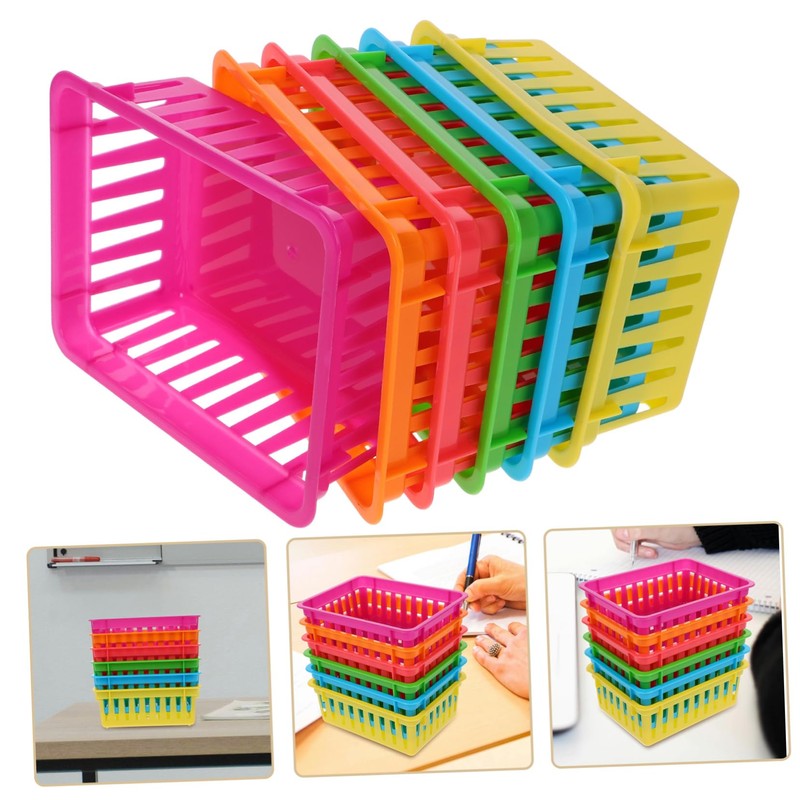 NUOBESTY 6pcs Plastic Desktop Storage Stationery Organizers Colorful Baskets for