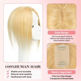 isheeny Hair Toppers For Women Real Human Hair Honey #27 8Inch Human Hair Topper for Women, 2 Clips Secure Hold, Realistic Artificial-Base Scalp for Thinning Hair & Hair Loss