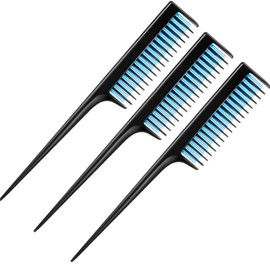 Pack of 3 Triple Carbon Comb, Rat Tail Salon Combs for Women, Tool Structure Teasing Layer Rat Tail Comb, Rat Tail Comb for Back Combing, Evening Styling (Black and Blue)