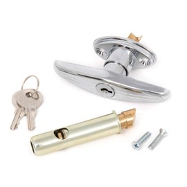T Handle and Latch Set, Chrome Locking with V- Spindle, Round Bolt/Plunger Latch, Midland Style with Keys and Hardware for Trash Chute and Linen Chute Doors