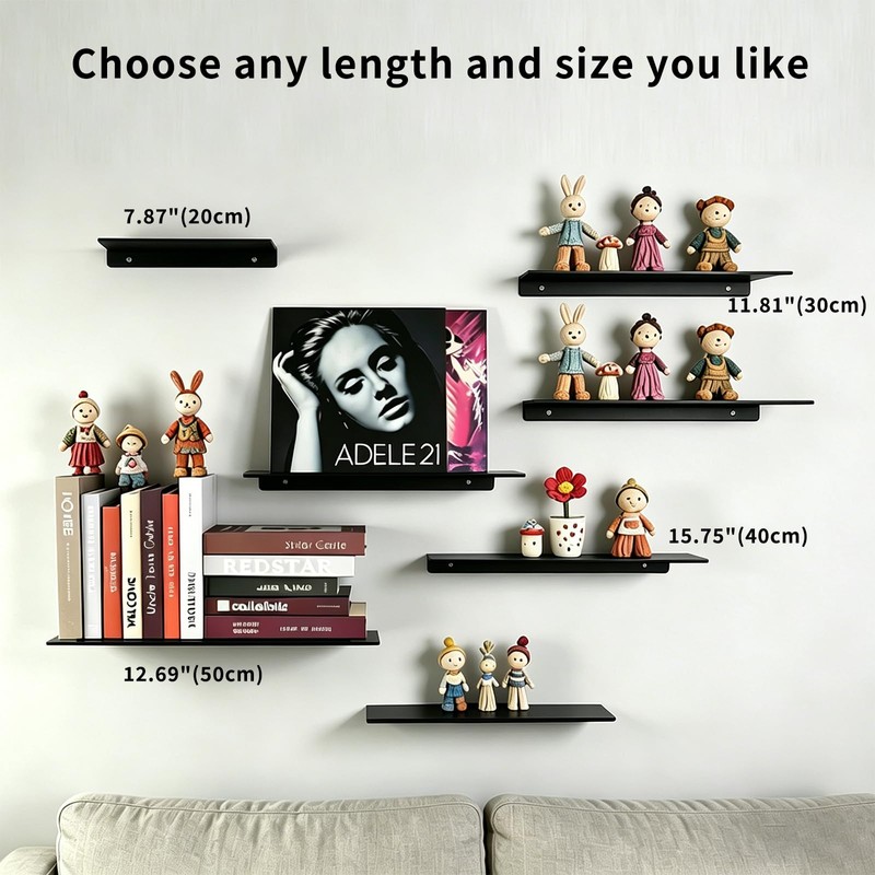LANC 8" Small Floating Shelf for Wall Storage, Stainless Steel