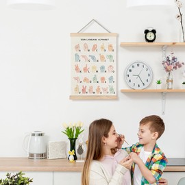 LUVADIAN Asl Alphabet Poster Hanger Frame,Sign Language Poster,Alphabet Posters for Classroom Wall,Sign Language Book for Kids,Toddler Learning Posters for Nursery Kids Room,12x16 Inches