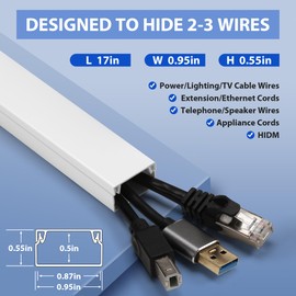 170in Wall Cable Hider Kit, YCLYC Cord Hider Wall Cord Cover for 2-3 Cords, Wire Hiders for TV on Wall, White Wall Cable Management Kit, Paintable Wall Wire Cover 10 x L17in W0.95in H0.55in