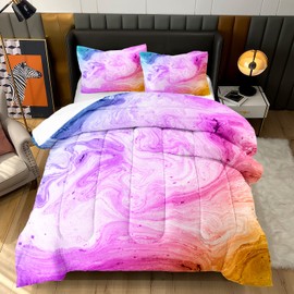 AILONEN Tie Dye Comforter Sets Full Size for Teenage Girls, Superior Kids Bedding Sets,Marble Art Bed Set,Colorful Comforter,Pink Purple Blue Watercolor,Microfiber Fabric,3 Piece