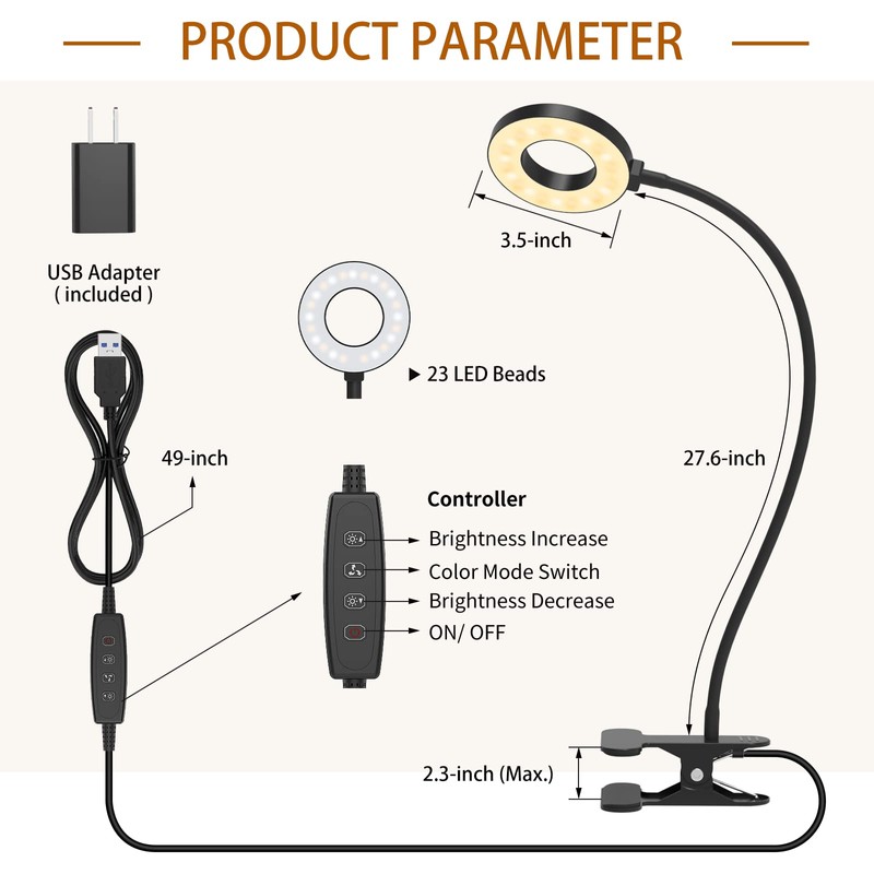 iZELL Desk Lamp, LED Reading Light with Clamp, 3 Color
