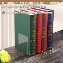 NIZEAMI 8 Pcs Clear Acrylic Bookends Non-Slip Book Ends for Shelves Book Holder Stand for Bookstore School Library Desktop Organizer