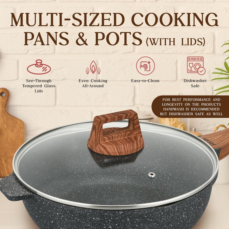 Bakken-Swiss 14-Piece Kitchen Cookware Set – Granite Non-Stick – Eco-Friendly