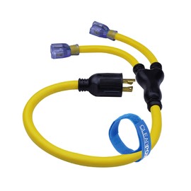 Clear Power 3 ft 10/4 STOW Y Adapter Extension Cord Adapter, Ideal for Generators, Inverts, Marine & RV, or Temporary Power Boxes, Yellow, CP10139