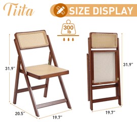 Tiita Rattan Dining Chairs Set of 2, Mid Century Modern Folding Chair, Bamboo Folding Dining Chairs for Small Space, Dining Room, Living Room, Bedroom, Walnut