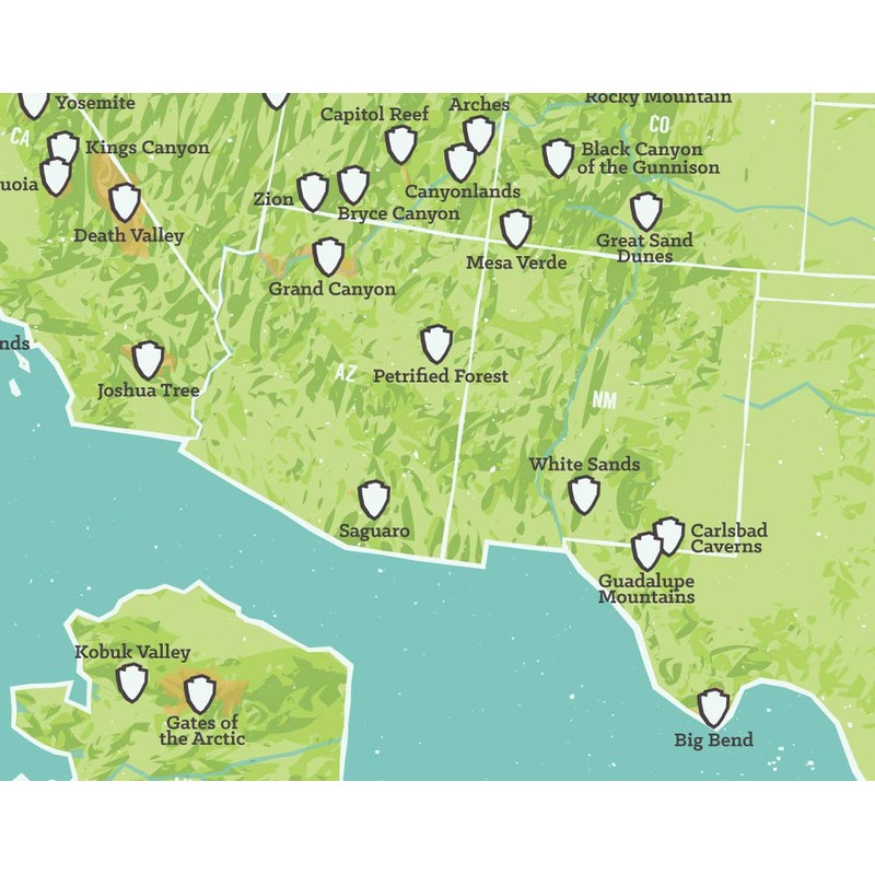 Best Maps Ever US National Parks Checklist Map 11x14 Print