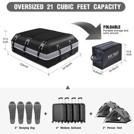 Rooftop Cargo Carrier, 21 Cubic Feet Soft-Shell Waterproof Car Roof Luggage Bag for All Vehicles SUV with/Without Rails, Includes 10 Reinforced Straps + 6 Door Hooks,Storage Bag,Anti-Slip Mat