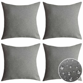 Home Brilliant Grey Outdoor Cushion Covers 45cm x 45cm Sunbrella Fabric Soft Scatter Cushions Covers with Invisible Zipper, Water Resistant Cushion Covers, 18 inch, 4 Pcs, Grey