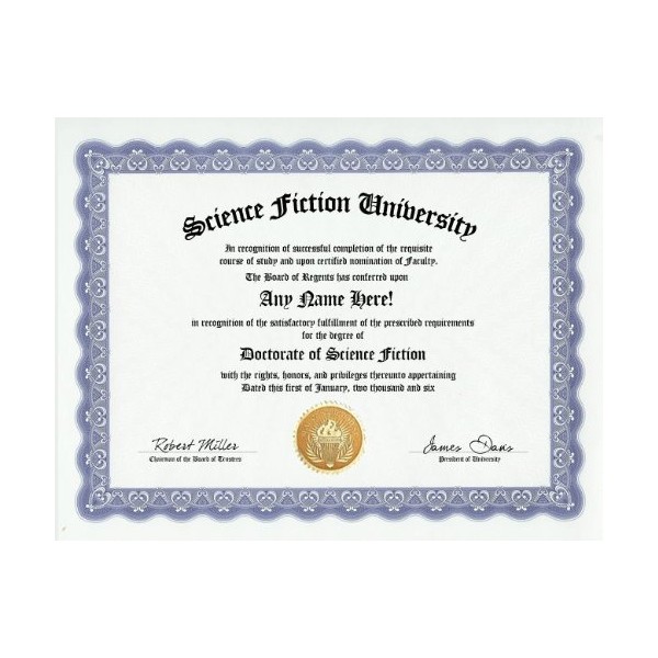 Science Fiction Sci Fi Degree: Custom Gag SciFi Diploma Doctorate