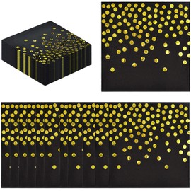 Pack of 60 Napkins with Gold Dots for Events such as Birthday Parties, Weddings and Holiday Parties, Black