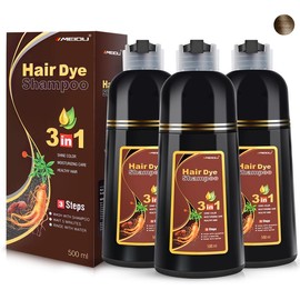 MEIDU 3 in 1 Hair Dye Shampoo-Herbal Ingredients Can cover gray hairs,Contains Ginseng Extract,Natural Haircoloring, black hairdye, Easter's Gift:_Coffee 500ml*3