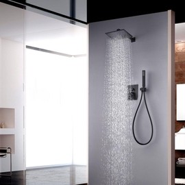 SOLVEX 8 Inch Shower Faucet Set，Shower System Black Stainless Steel Wall Mount Faucet Set with Square High Pressure Showerhead and Handheld Sprayer