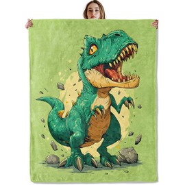VOPNXLT T-Rex Dinosaur Blanket, Soft Cozy Lightweight Cartoon Green Dino Roaring Throw Blanket for Women Kids Boys Toddlers, Sofa Couch Bed 50x60 Inch Flannel Blankets for Travel Decor Gifts
