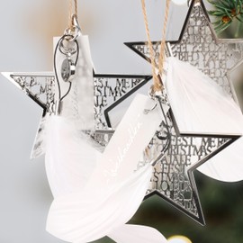 Silver Star Christmas Magic Tree Decorations Set of 3, Size XS - 8 cm, Stylish Star Pendant as Christmas Tree Decoration, Christmas Tree Decoration, Design Made in Germany