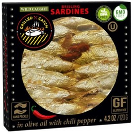 Grilled Catch Wild Caught Brisling Sardines in olive oil with Chilli Pepper, 4.2 Ounce (Pack of 10)