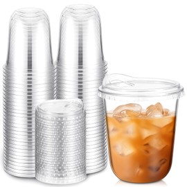 Baderke Clear Plastic Cups with Strawless Sip Lids Disposable Round Bottom Togo Cups for Coffee Smoothie Cold Beverage Coffee Shops and Party Catering(12 oz,50 Pcs)