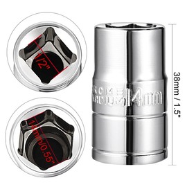 TOP-VIGOR 1/2-Inch Drive 14mm 6-Point Shallow Socket, Metric, Cr-V Drive Socket for Auto Repairing and Household
