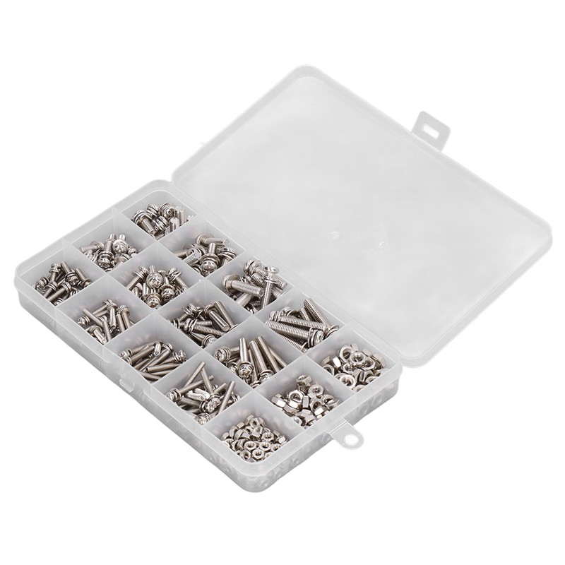 360pcs Screw Nut Set Stainless Steel Flat Washer Spring Washer