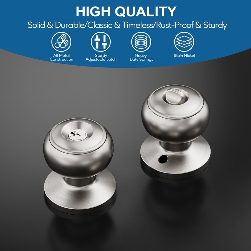 3 Pack Keyed Entry Door Knob Set, All Keyed Same
