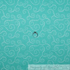 Star BonEful Fabric FQ Cotton Quilt Aqua Blue White Star Swirl Girl Calico Magic SALE
