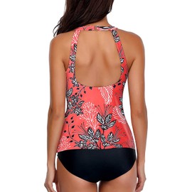 Holipick - Traje de baño Tankini de Dos Piezas para Mujer, con Control de Abdomen, Cuello Alto, Tankini con Parte Inferior de Bikini, Rojo -, 24 Plus