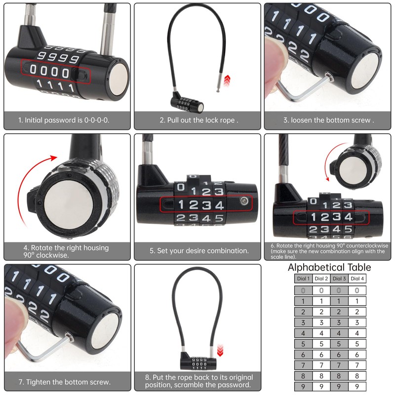 HOJLKLD Combination Lock Cable Lock with 4 Digits,Combination Padlock with