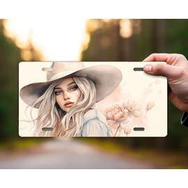 Cowgirl Western Vanity Decorative Aluminum Front License Plate, Car Accessory, Vanity Tag (Blonde Cowgirl)