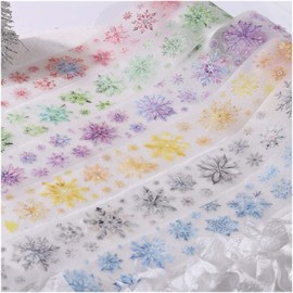 Diuhofart Glitter PET Snowflake Stickers, 6 Rolls Assorted Colors and Sizes Pre-Cut Snowflakes PET Tape for Journaling, Junk Journals, Scrapbook Supplies, Card Making, Planners, DIY Crafts
