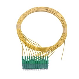 Elfcam® - LWL Pigtail Set Singlemode OS2 with Plug Type LC/APC, Consists of 12 Individual Fibre Optic Pigtails, Yellow