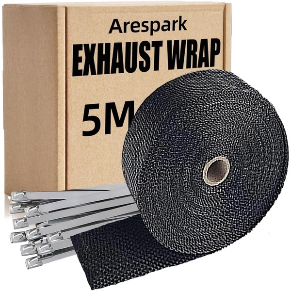 Arespark Exhaust Header Wrap, 2in x 16.5ft Black Heat Shield