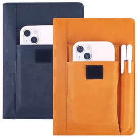 craspire 2 Coloured Book Covers Made of PU Leather A5 Waterproof Book Cover Orange Black Reusable Book Protector for Paperbooks Notebook Covers with Pen Pockets for Book Lovers Gifts