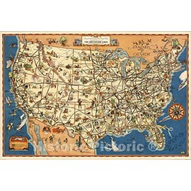 Historic Map : A Good-Natured map of The United States Setting Forth The Services of The Greyhound Lines, 1933 - Vintage Wall Art - 44in x 30in