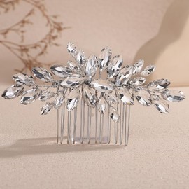 Lenjicons Sparkling Rhinestone Hair Comb Wedding Hair Comb Crystal Rhinestone Bridal Headpiece Handmade Rhinestones Hairpiece Bridal Hair Accessories for Women (silver)