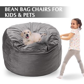 Homguava Bean Bag Chair: 3' Bean Bags with Memory Foam Filled, Large Beanbag Chairs Soft Sofa with Dutch Velet Cover-36×36"×24"(Grey)