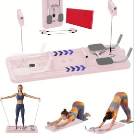 6-in-1 Multifunctional Pilates Fitness Board, Comes with Resistance Bands, Handles, and Jump Rope – High-Quality Home Workout Equipment for Men and Women, Pink/Purple/Black, Gym Accessories - Color: Pink
