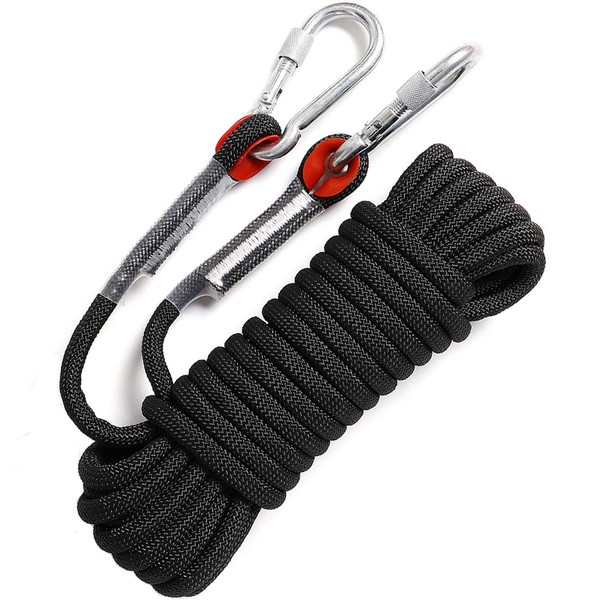 GINEE Outdoor 10mm Static Rock Climbing Rope 200FT Black Safety Ropes Arborist Tree Climbing Rescue Grappling Escape Descender Abseiling Fishing Rope