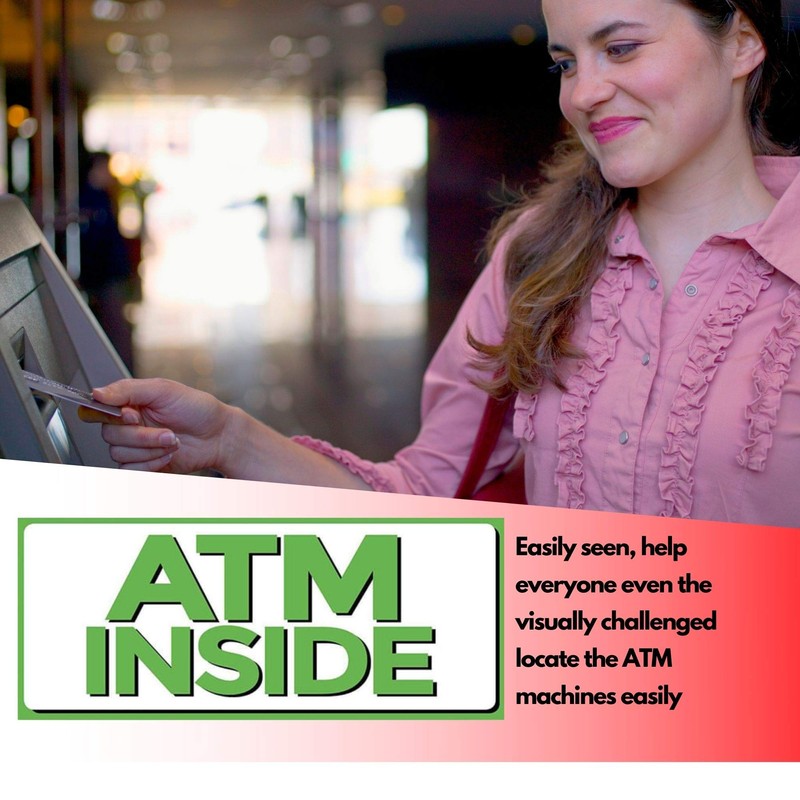 ATM Inside Vinyl Sign, 5" x 12" Sticker Decal, 3