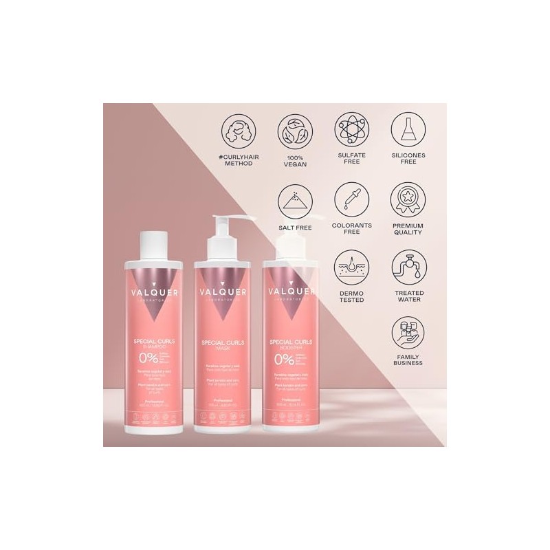 Valquer Pack Especial Rizos Shampoo, Mascarilla y Booster Activador.