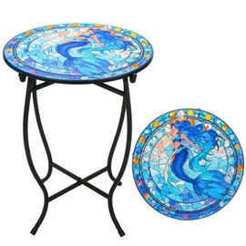 Patio Side Table, 14 Inch Weather Resistant Metal Side Table, Side Table for Patio Yard Porch Balcony Garden Bedside Plant Stand Indoor Outdoor, Small Round Outdoor End Table