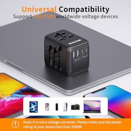 WAUDM Universal Travel Adapter, PD 35W (Single Port) Fast Charging, International Plug Adapter with 3 USB-C and 2 USB-A, Travel Adapter Global Output Converter, (for US, EU, UK and Australia, Black)