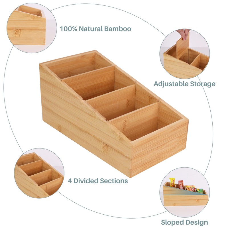 HTB 4-Section Snack Organizer with Removable Dividers for Kitchen, Cabinet,